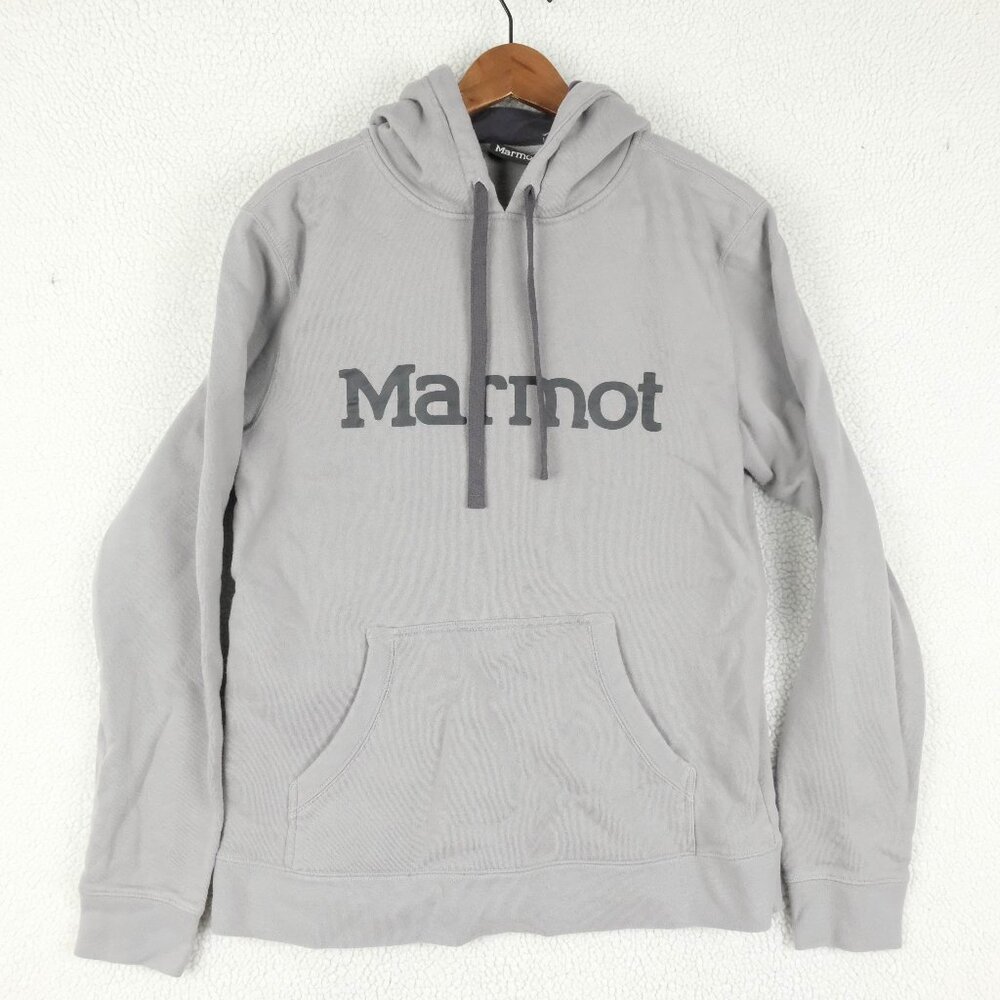 Marmot Hoodie Womens Medium Gray Pullover Outdoor Sweatshirt Spell Out Logo